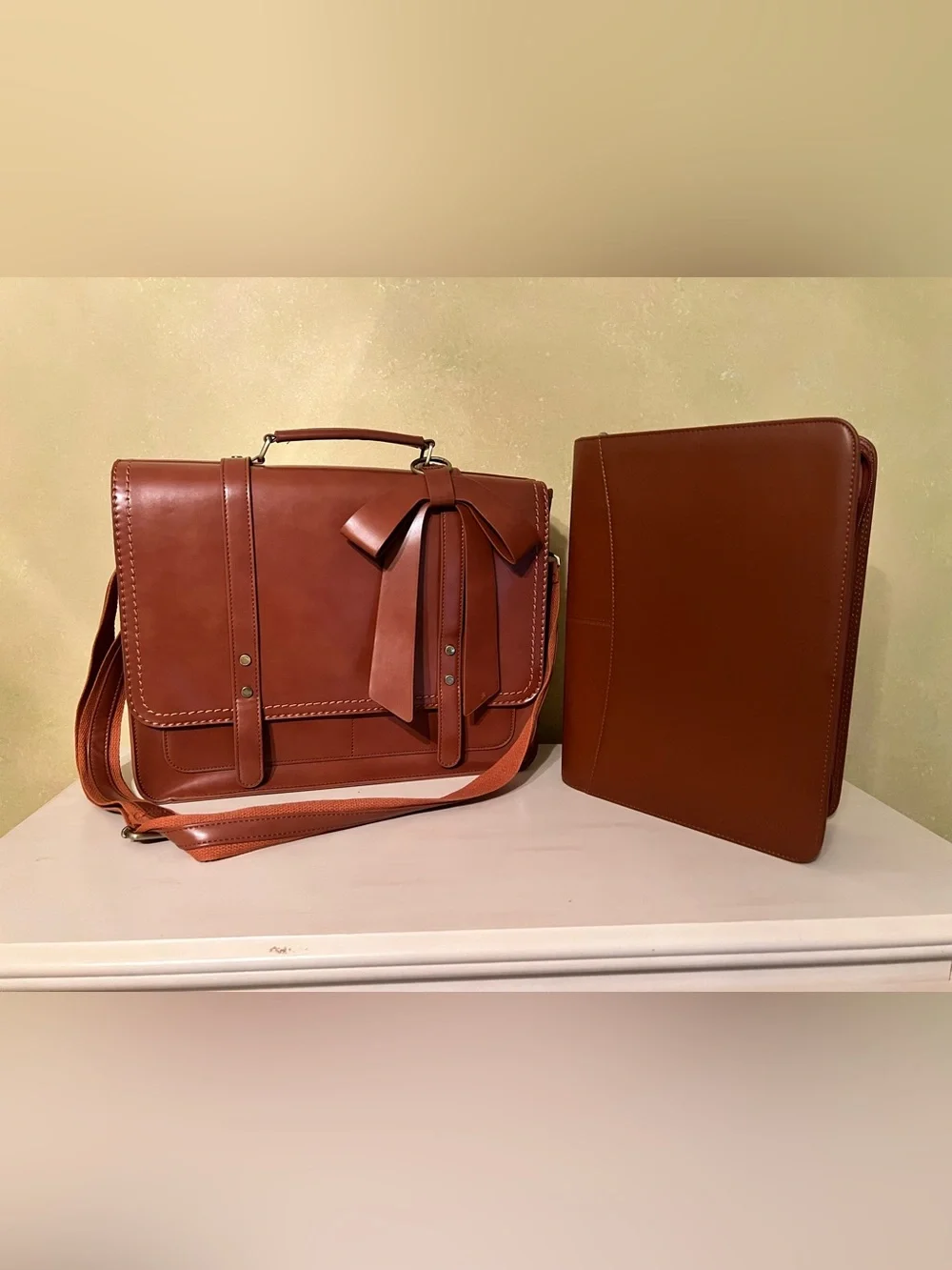Ecosusi Brown Bow Laptop Bag Vegan Leather With Matching Organizer Folder